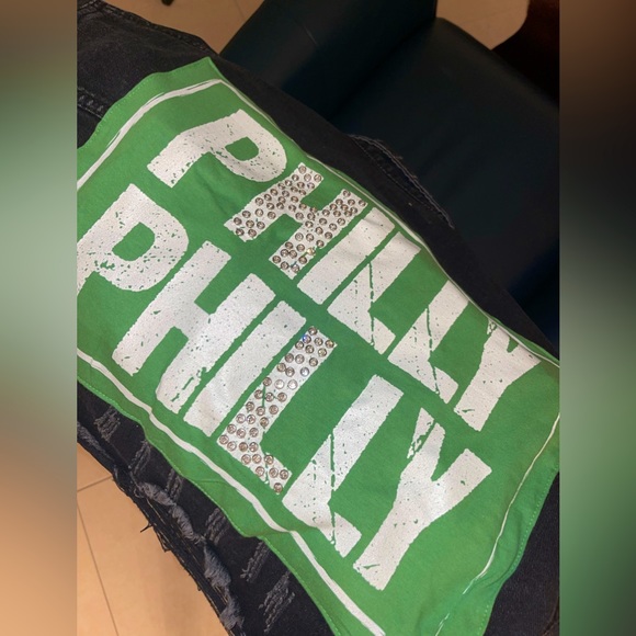 Philadelphia eagles Denim Upcycled Jacket - Picture 2 of 3